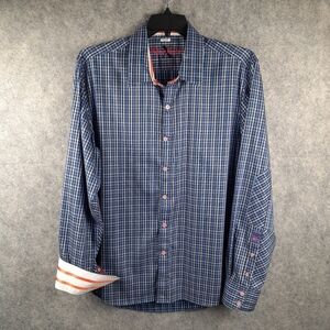 Robert Graham X Mens Blue/Orange Plaid Button Up Flip Cuff Classic Fit 2XL XXL